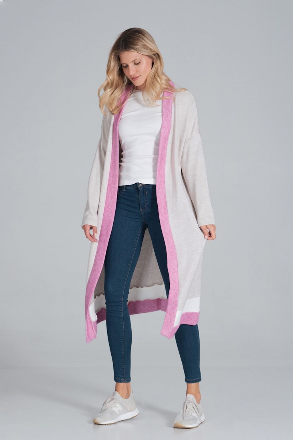 Sweter Damski Model M845 Beige/Fuksja/White - Figl – widok 2