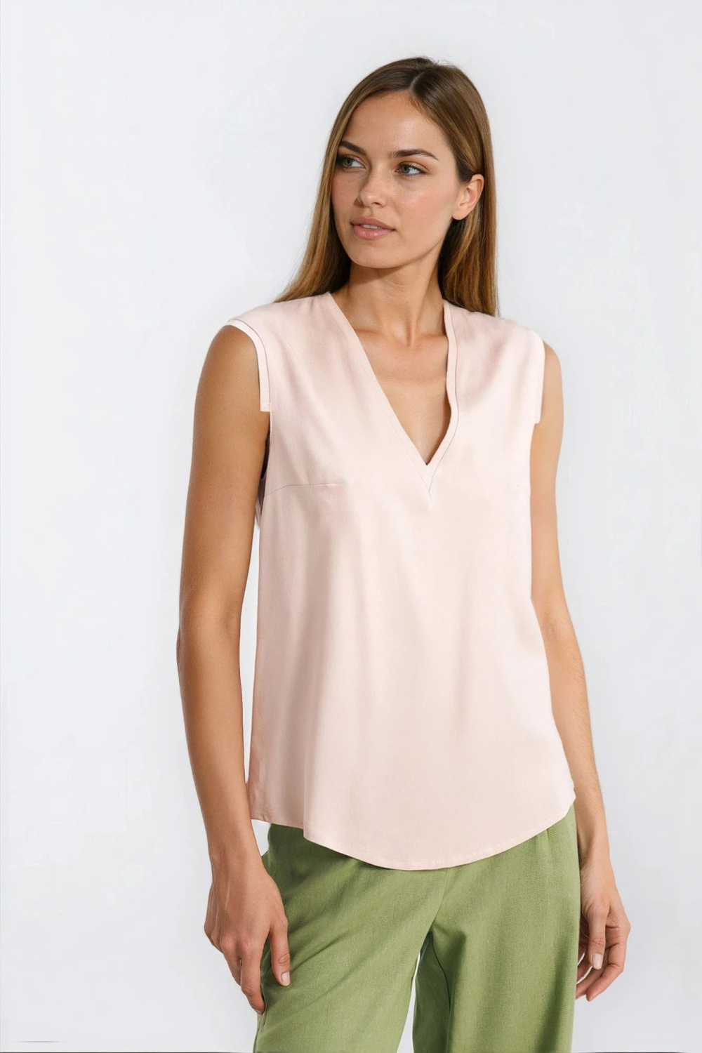 Sleeveless top with V-neck B209 Beige - Nife