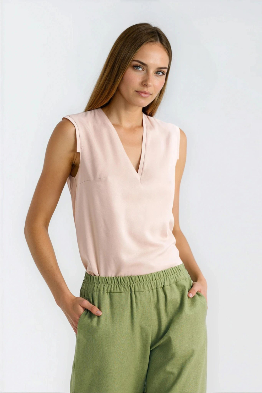 Sleeveless top with V-neck B209 Beige - Nife