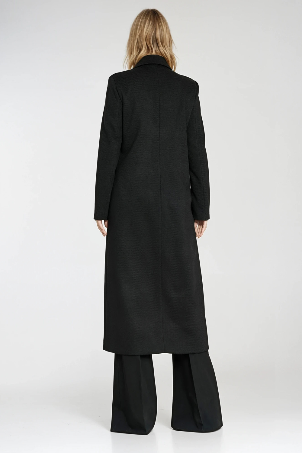 Elegancki płaszcz dwurzędowy PL25 Black - Nife
