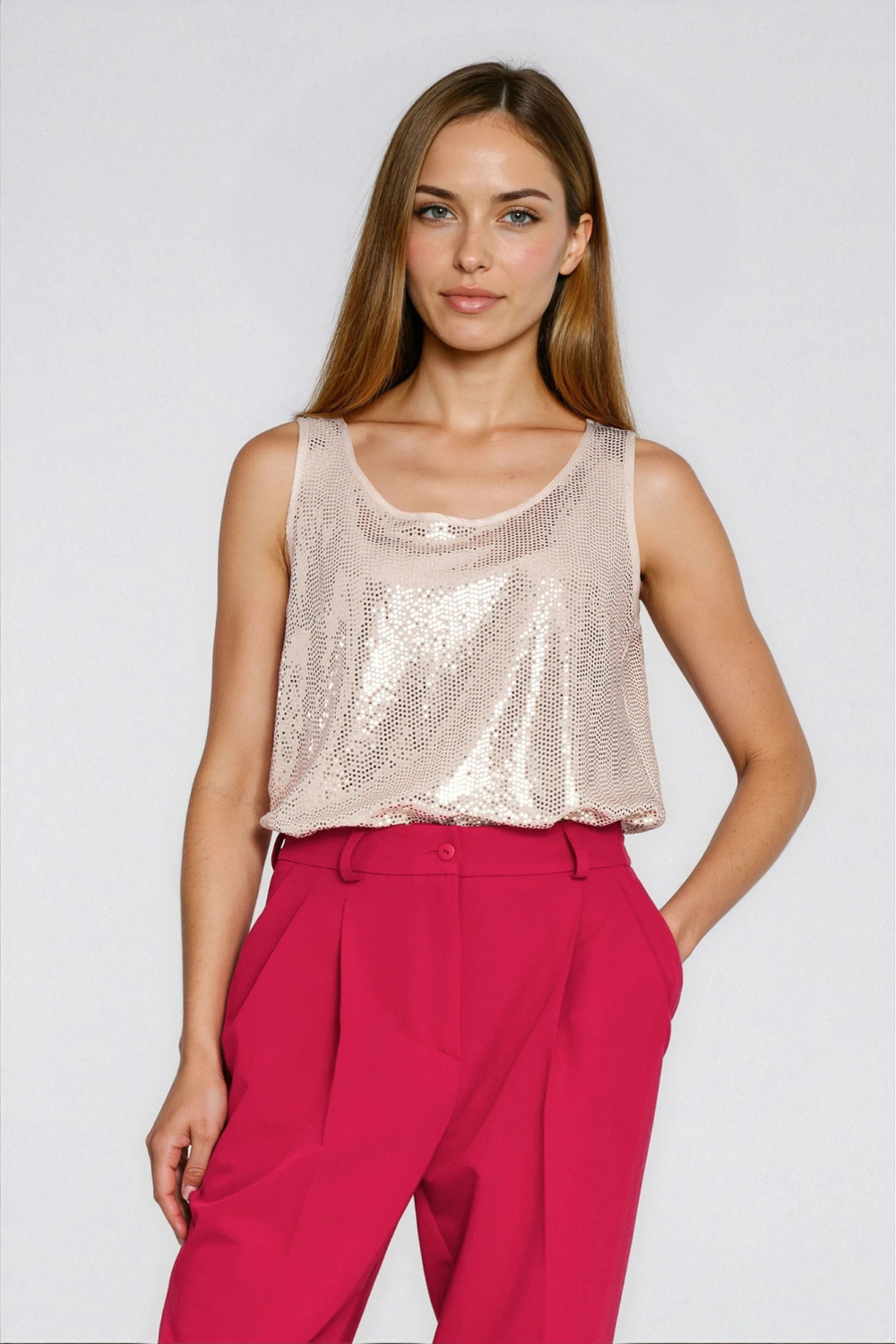 Shimmering wide-strap top B219 Champagne - Nife