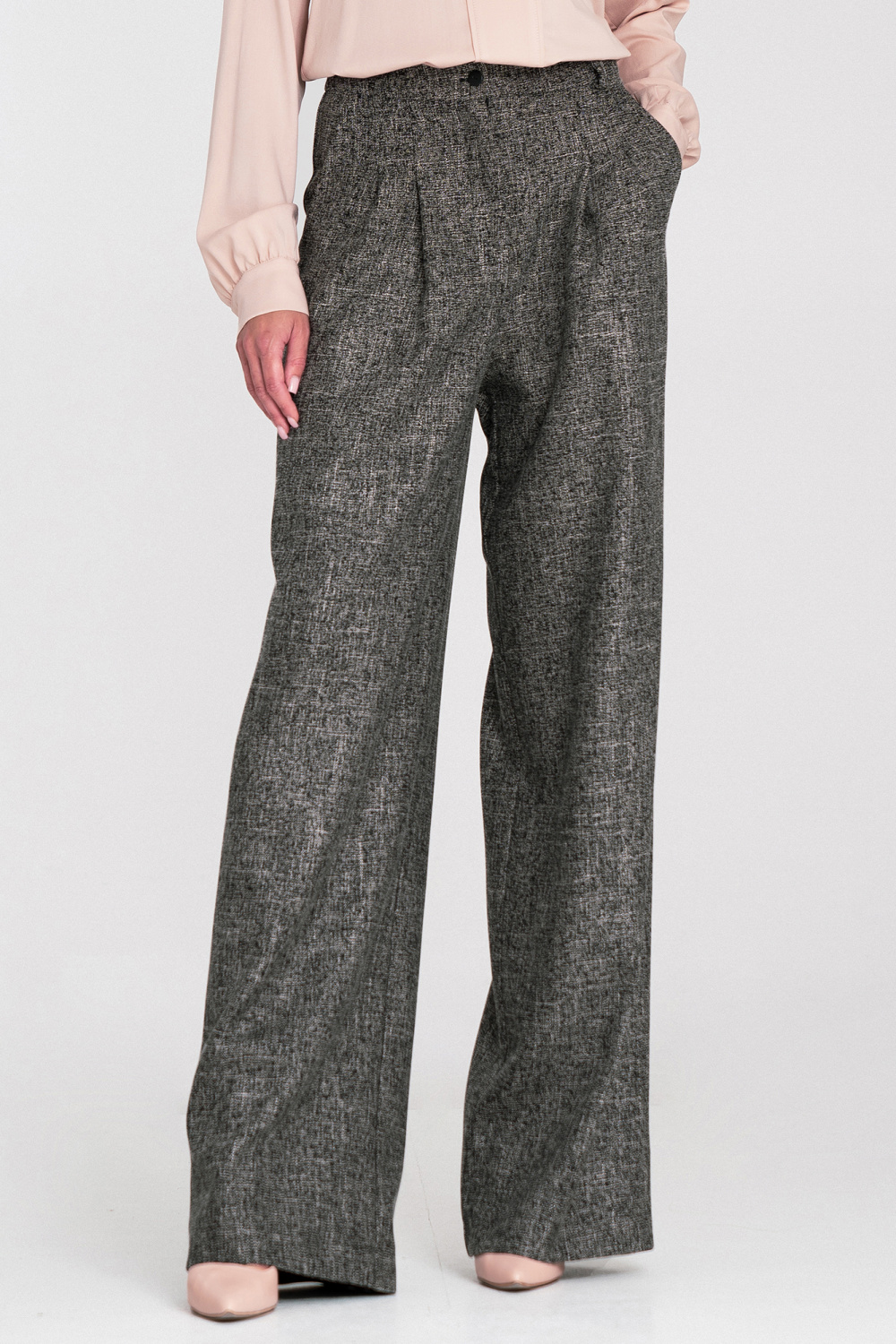 Spodnie z zakładkami wide leg SD116 Black Melange - Nife