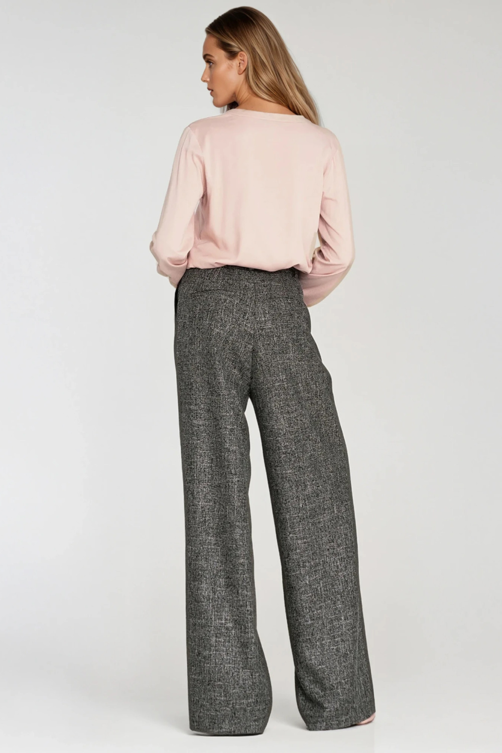 Spodnie z zakładkami wide leg SD116 Black Melange - Nife – widok 2