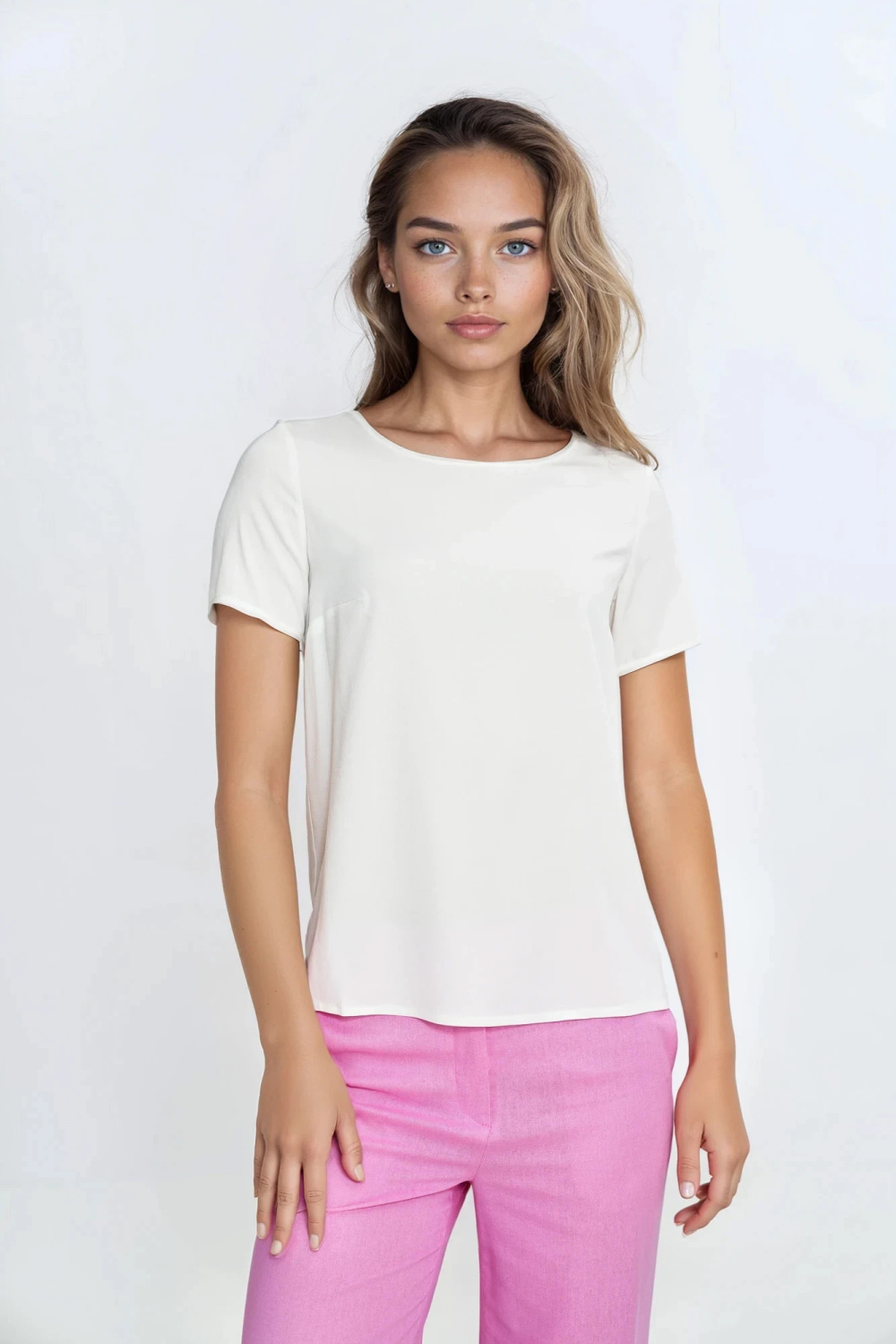 Basic short-sleeve top B193 Ecru - Nife