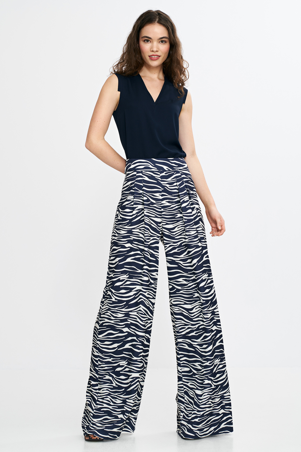 Spodnie palazzo SD115 Wzór Zebra/Navy - Nife
