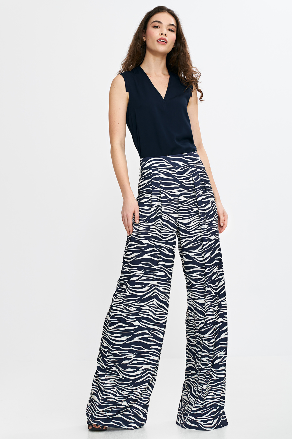 Spodnie palazzo SD115 Wzór Zebra/Navy - Nife