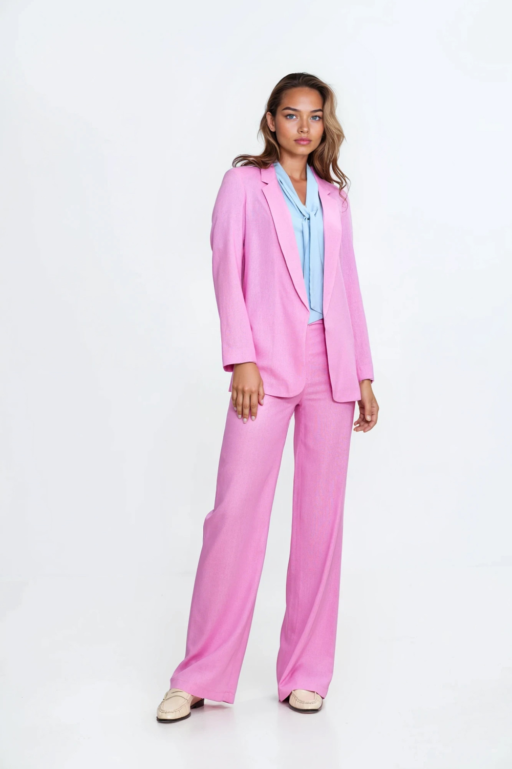 Tie-neck blouse B189 Sky Blue - Nife – vue 2