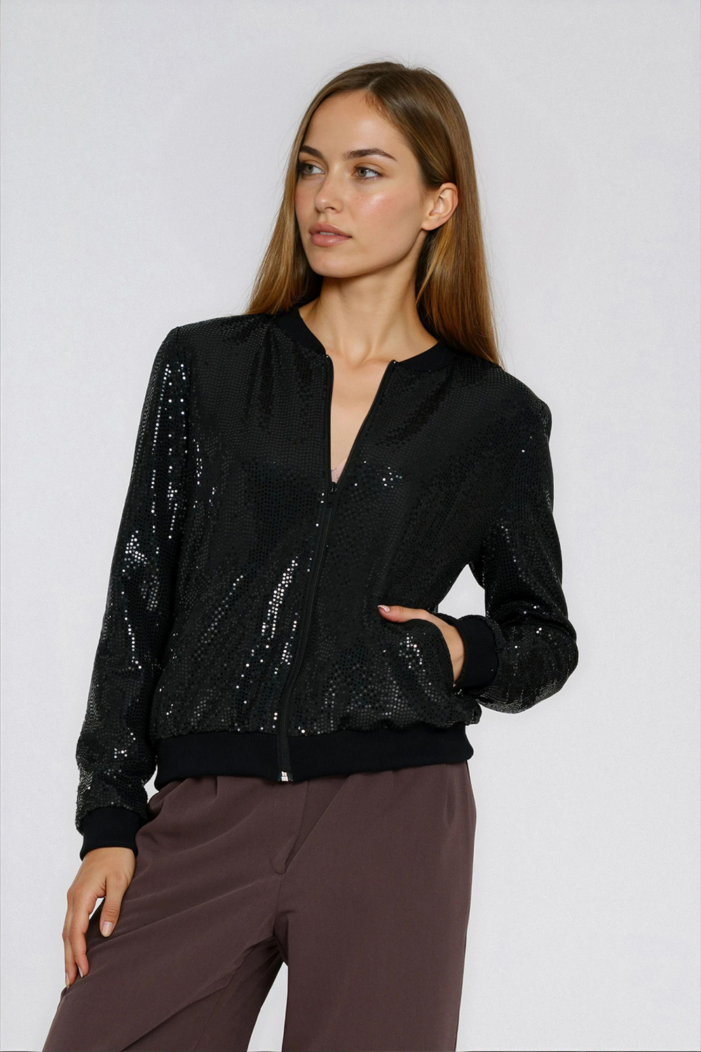 Cekinowa rozpinana bluza BL14 Black - Nife