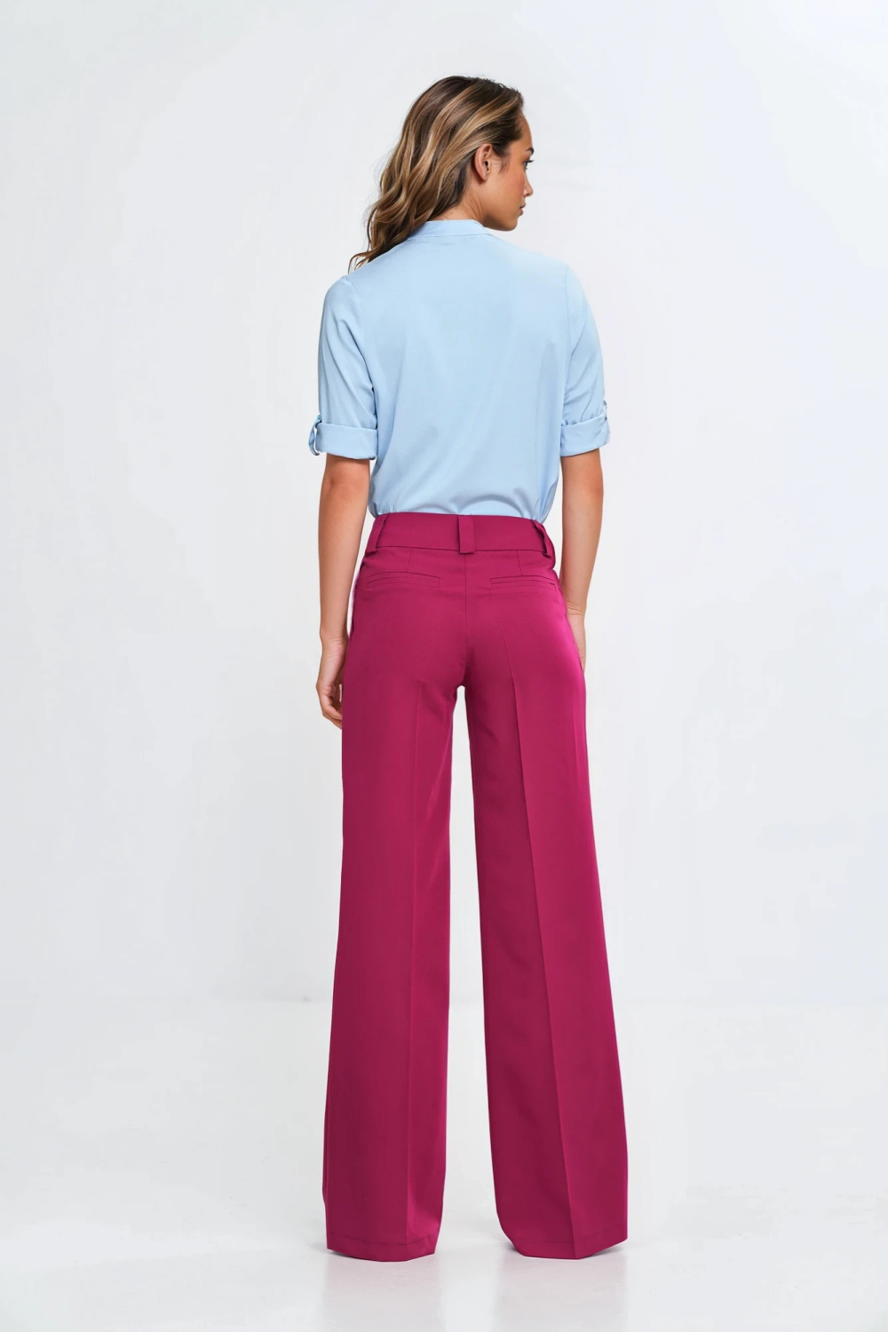 Blouse with Turn-Up Sleeve B188 Sky Blue - Nife