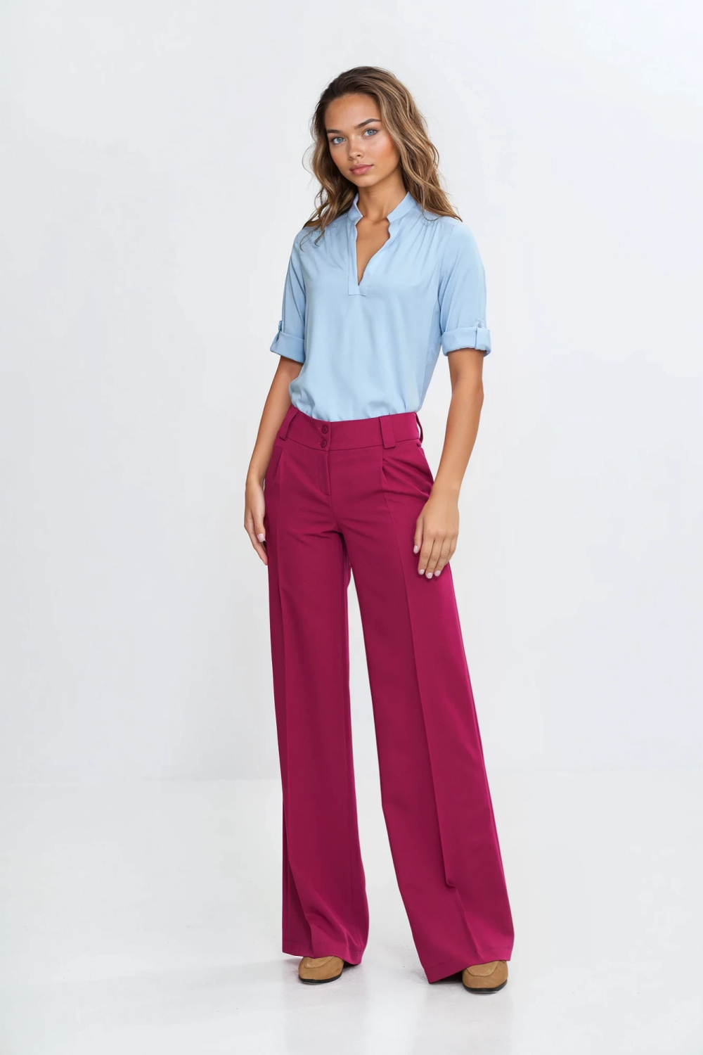Blouse with Turn-Up Sleeve B188 Sky Blue - Nife – vue 2