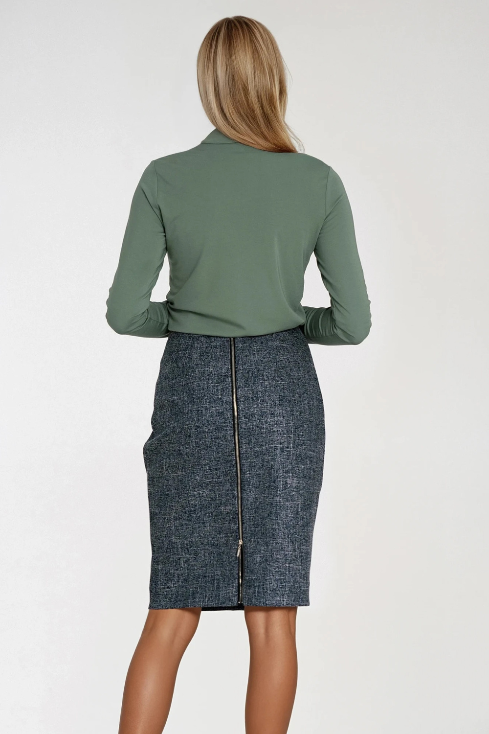 Pencil skirt with decorative zipper SP85 Navy Melange - Nife – vista 2