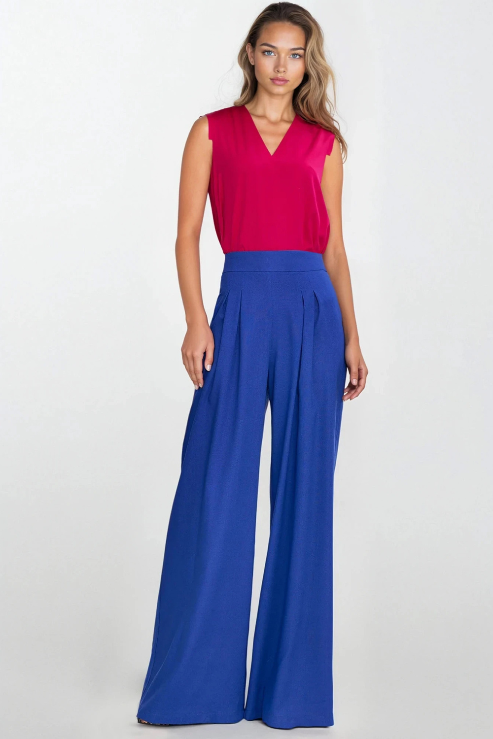 Sleeveless V-neck blouse B191 Fuchsia - Nife
