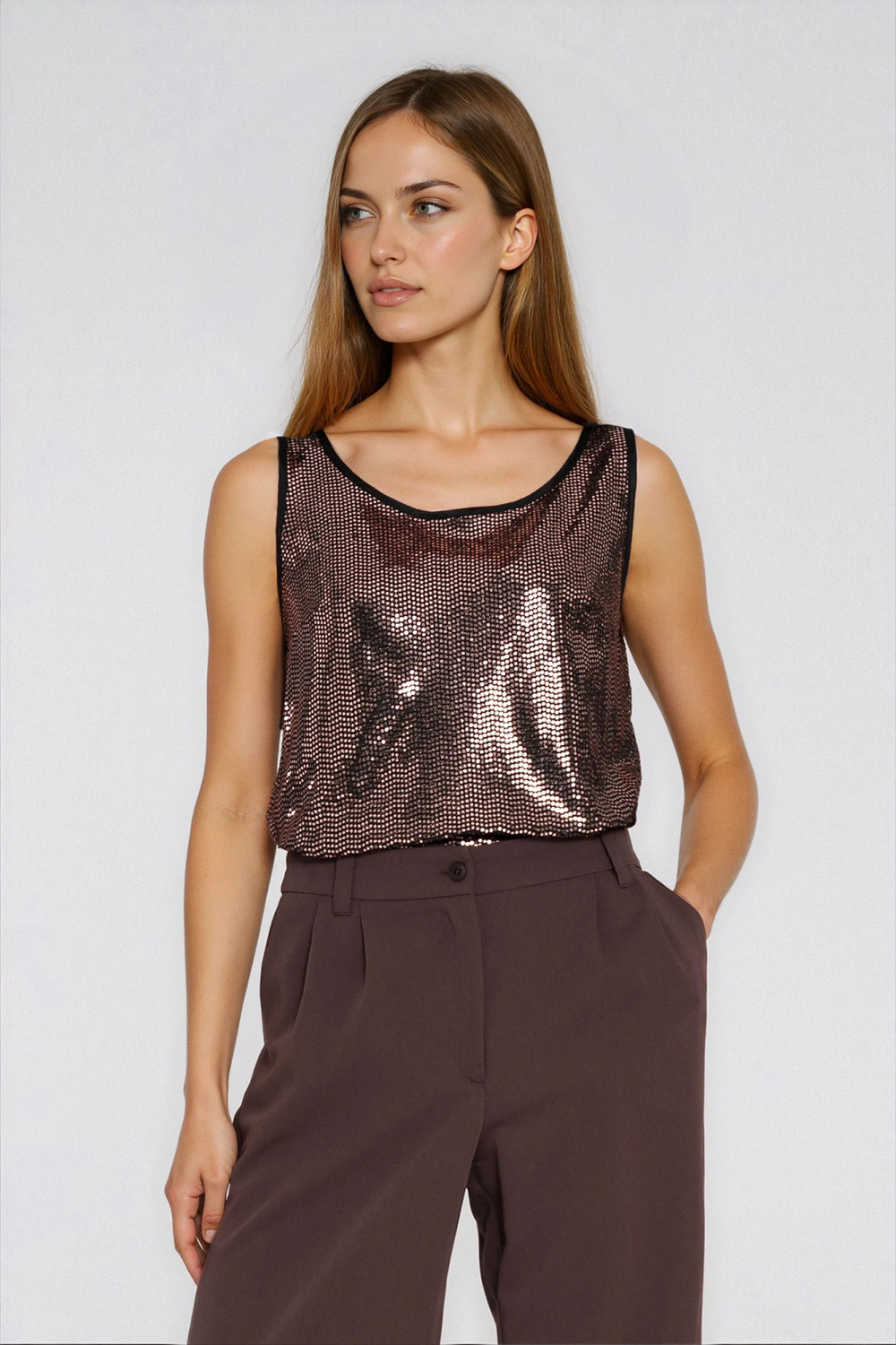 Shiny wide-strap top B219 Copper - Nife – vue 2