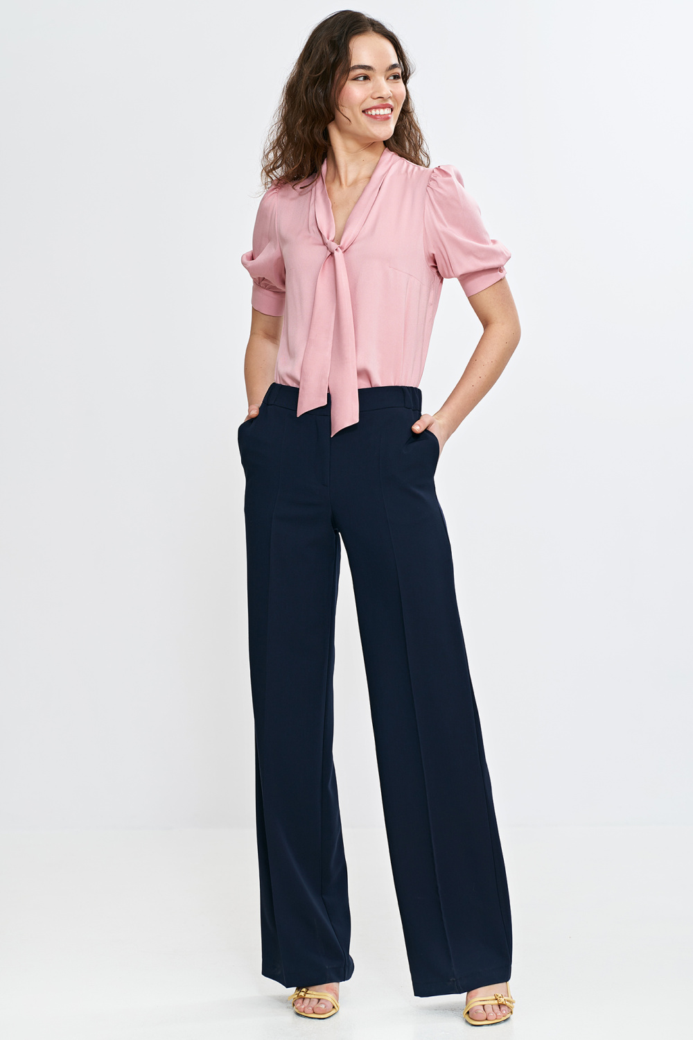 Tie-neck blouse B189 Pink - Nife