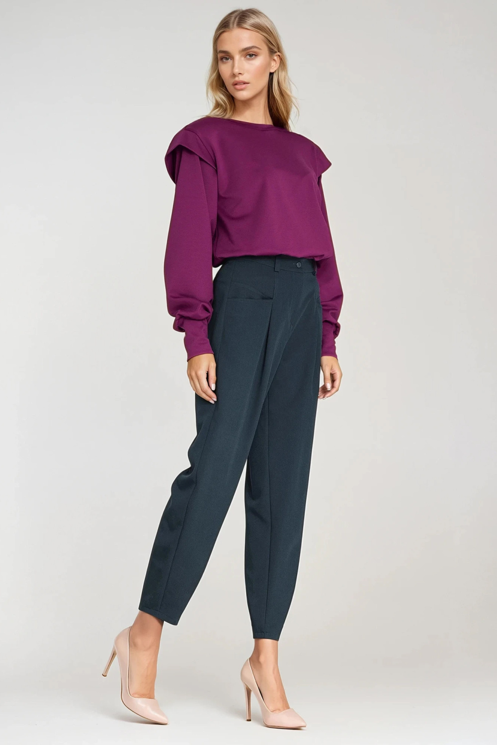 Spodnie baggy z wysokim stanem SD120 Navy - Nife