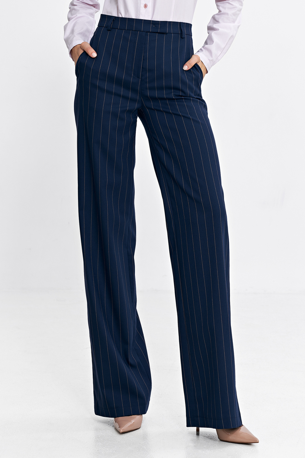 Bootcut trousers with covered button and stripe SD103 Navy - Nife