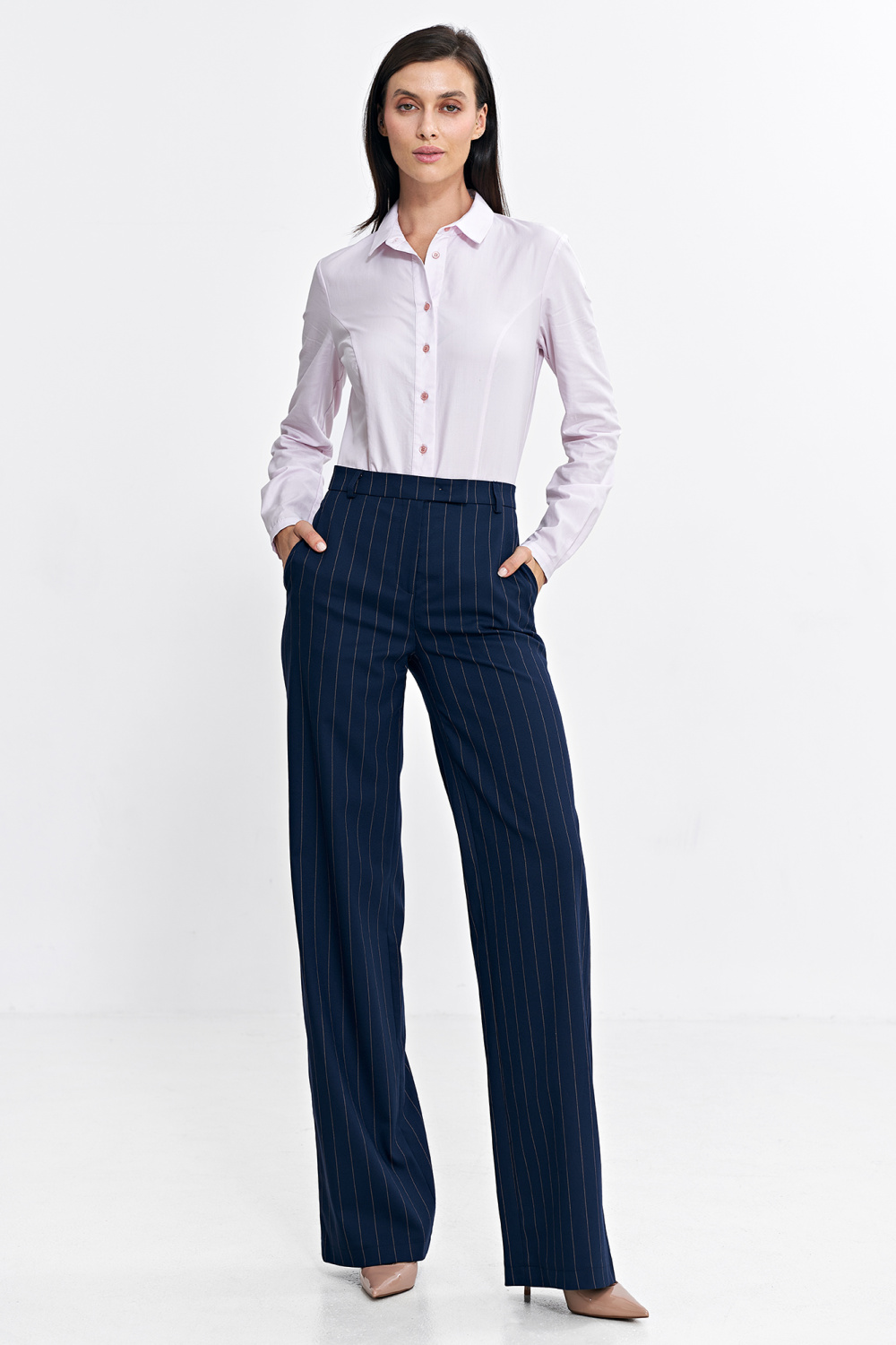 Bootcut trousers with covered button and stripe SD103 Navy - Nife