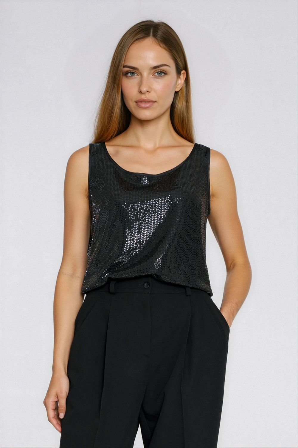 Shimmering wide-strap top B219 Black - Nife