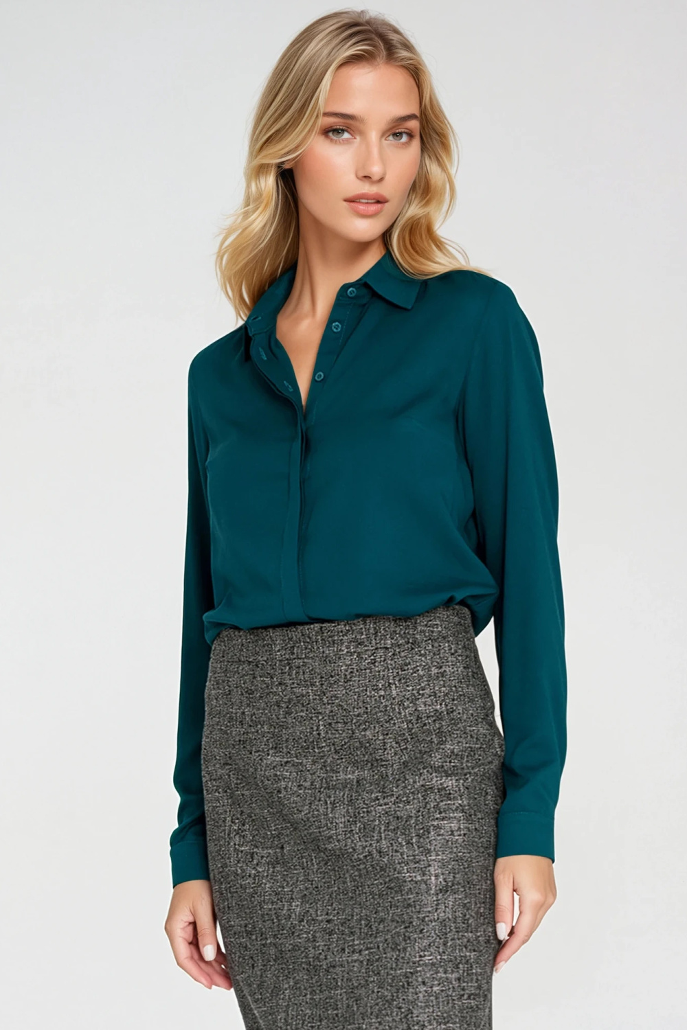 Blouse with hidden placket B205 Emerald - Nife