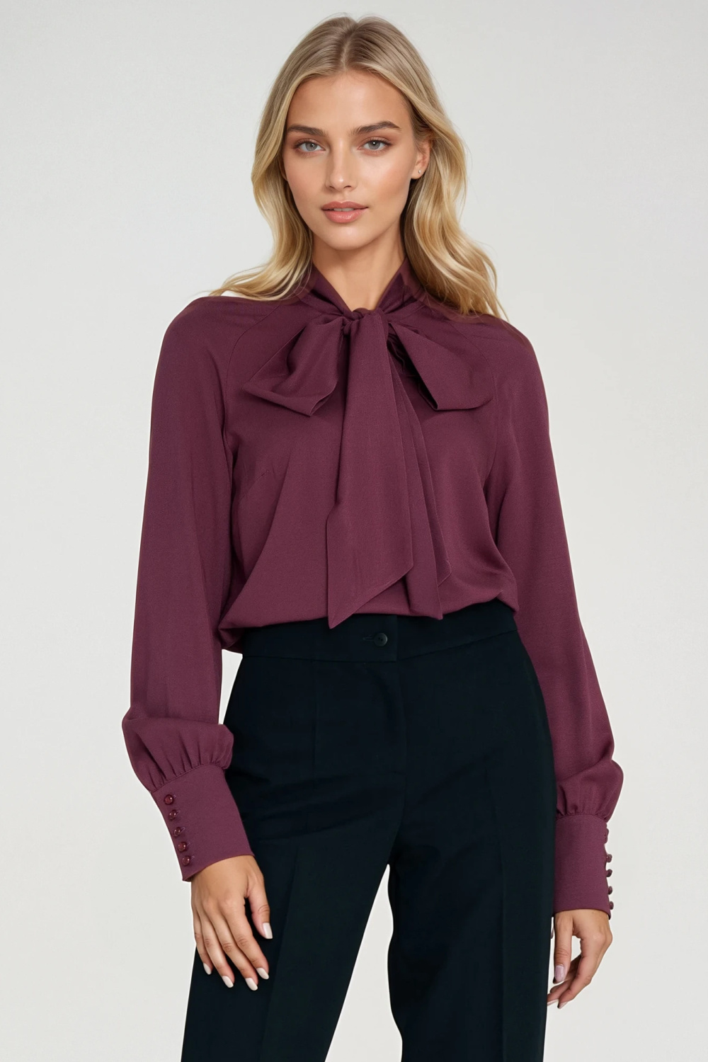 Viscose blouse with scarf B204 Plum - Nife