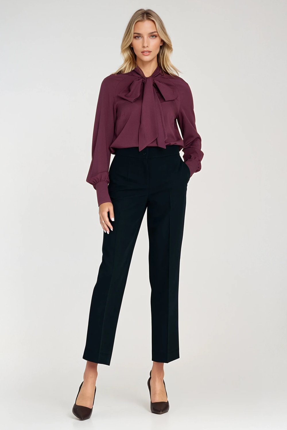 Viscose blouse with scarf B204 Plum - Nife