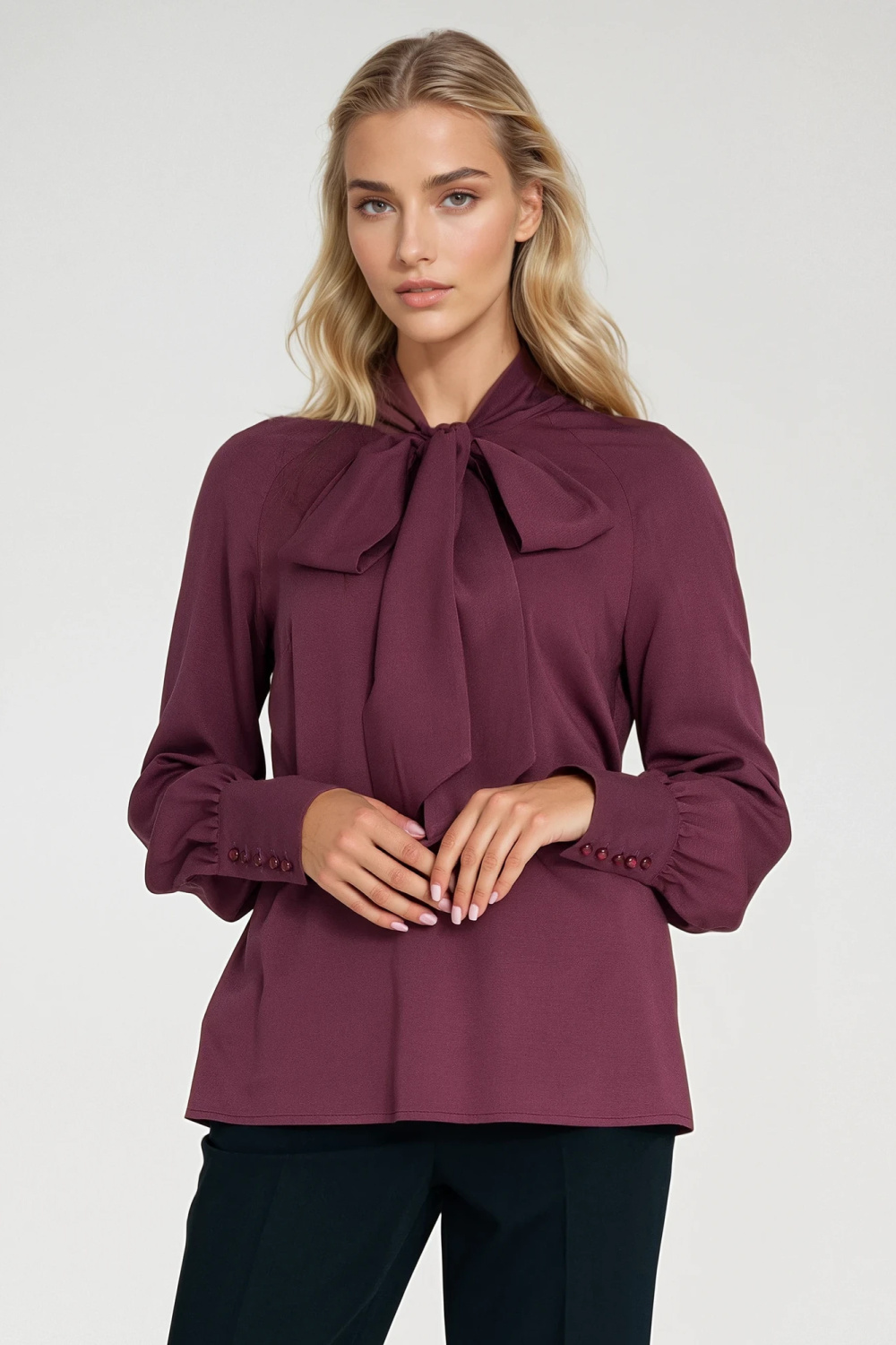 Viscose blouse with scarf B204 Plum - Nife – vista 2