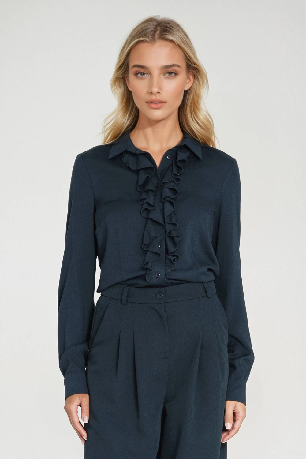Viscose blouse with jabot B202 Navy - Nife