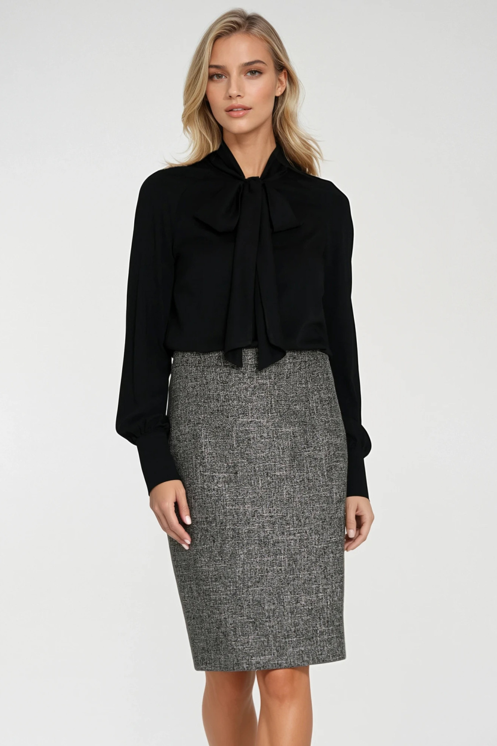 Viscose blouse with scarf B204 Black - Nife