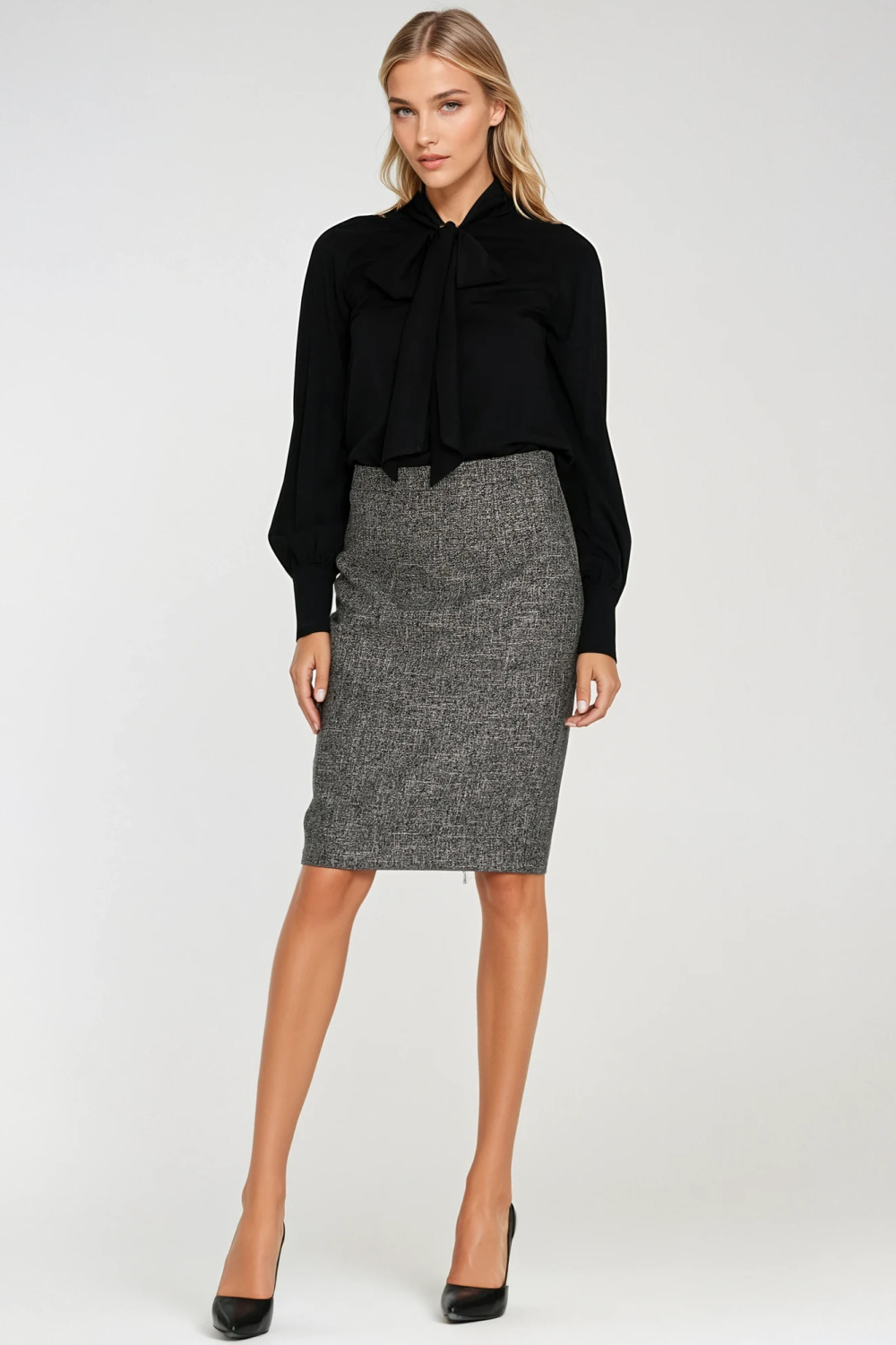 Viscose blouse with scarf B204 Black - Nife