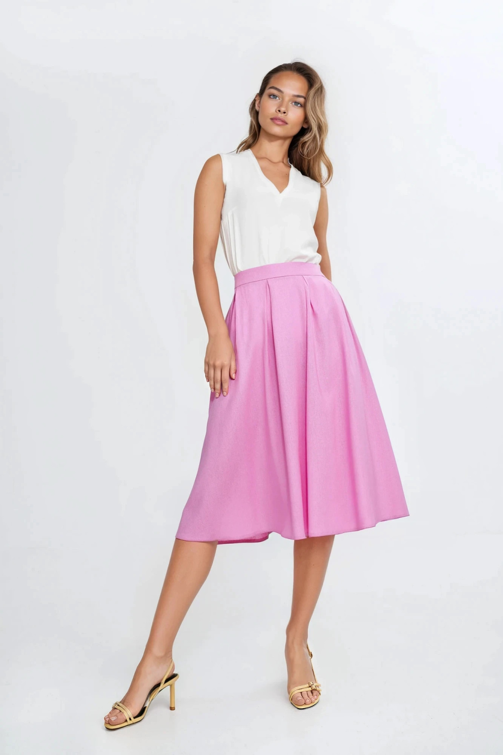 Midi rayon skirt with pleats SP82 Pink - Nife – vue 2