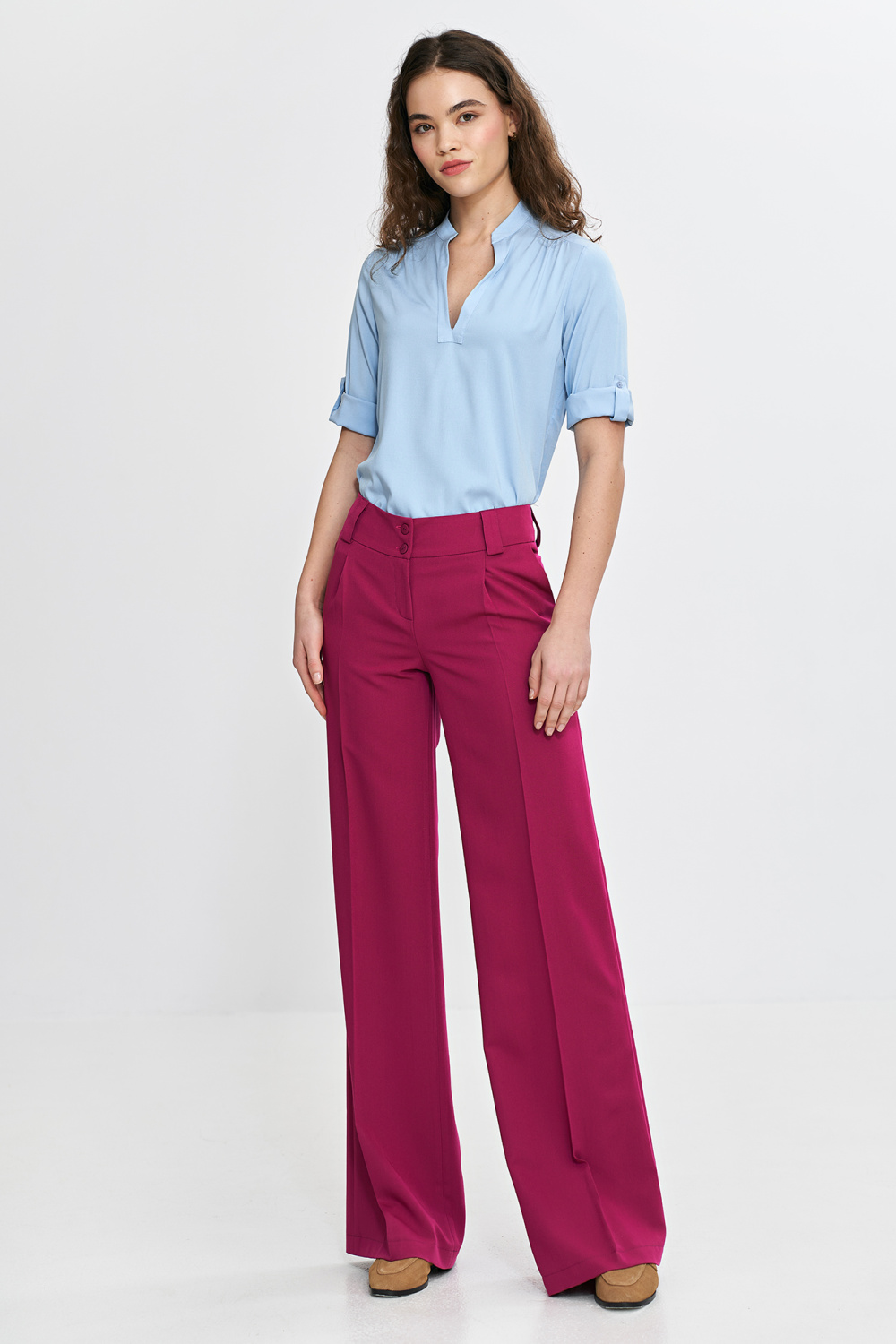 Wide-leg trousers with pressed crease SD112 Fuchsia - Nife