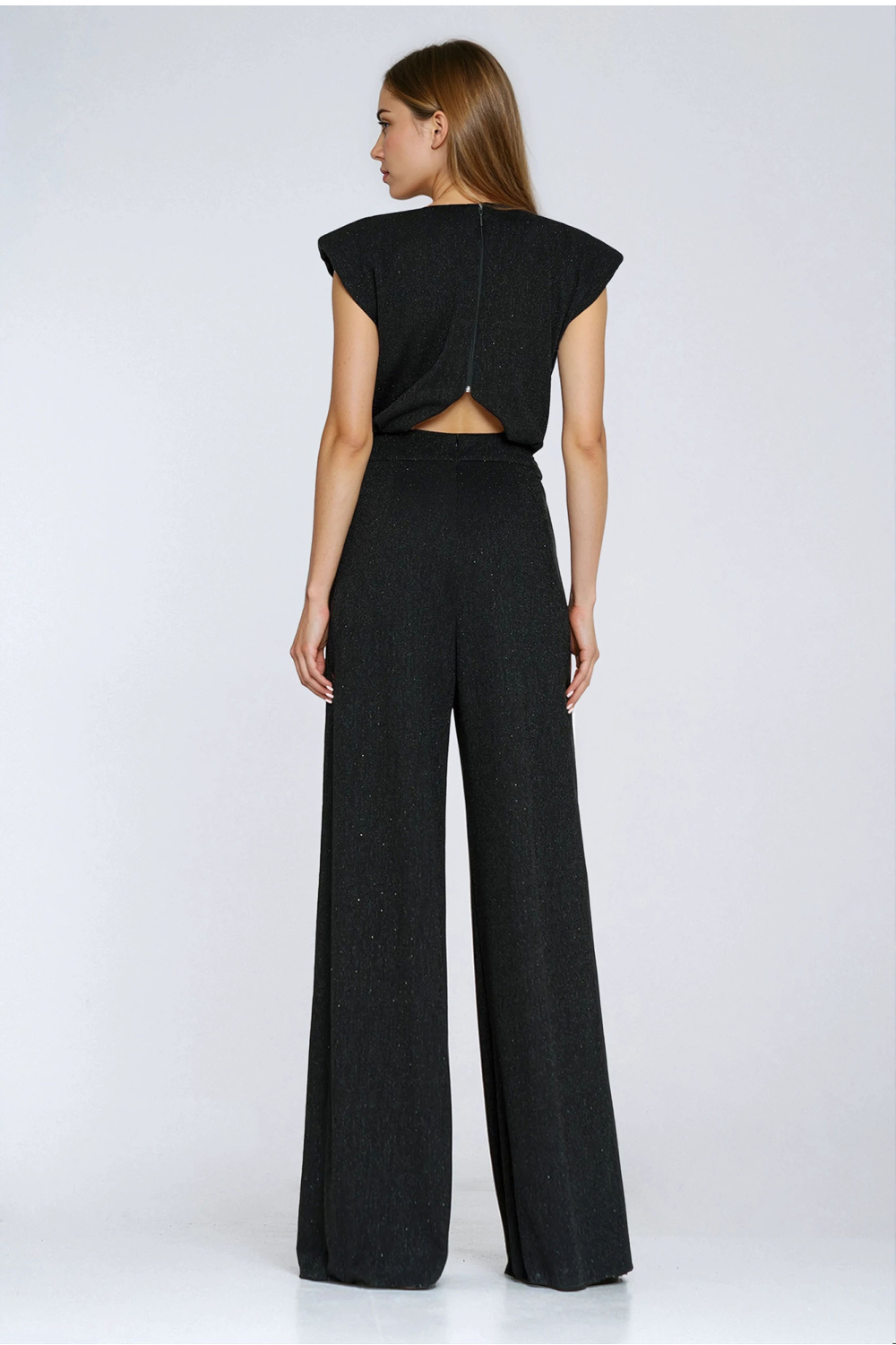 Palazzo-leg jumpsuit with studs KM45 Black - Nife – vue 2