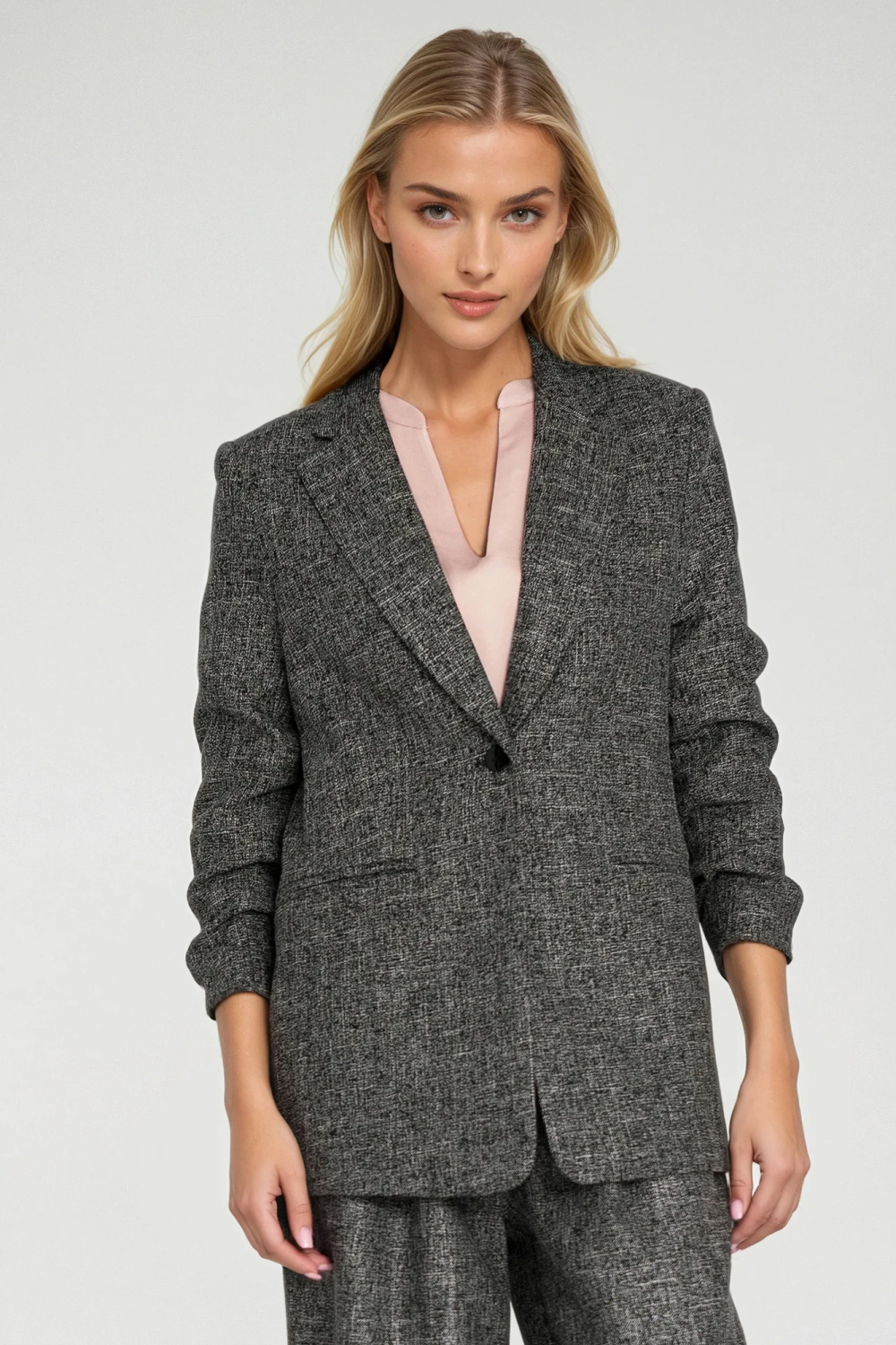 Tailored blazer with pleated sleeves Z82 Black Melange - Nife
