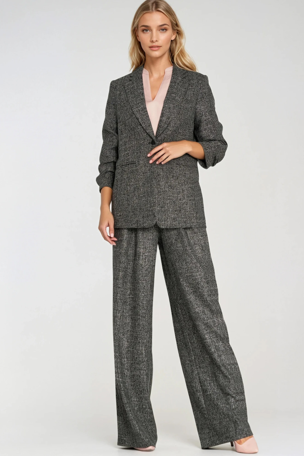 Tailored blazer with pleated sleeves Z82 Black Melange - Nife