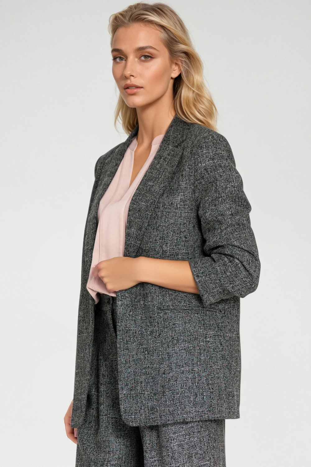 Tailored blazer with pleated sleeves Z82 Black Melange - Nife