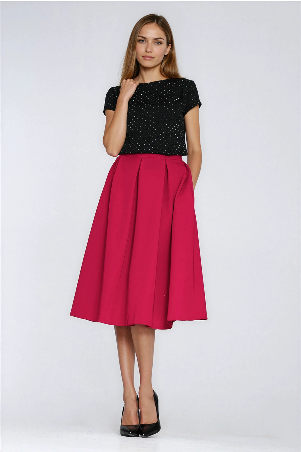 Blouse with shoulder pleats B218 Silver/Black - Nife