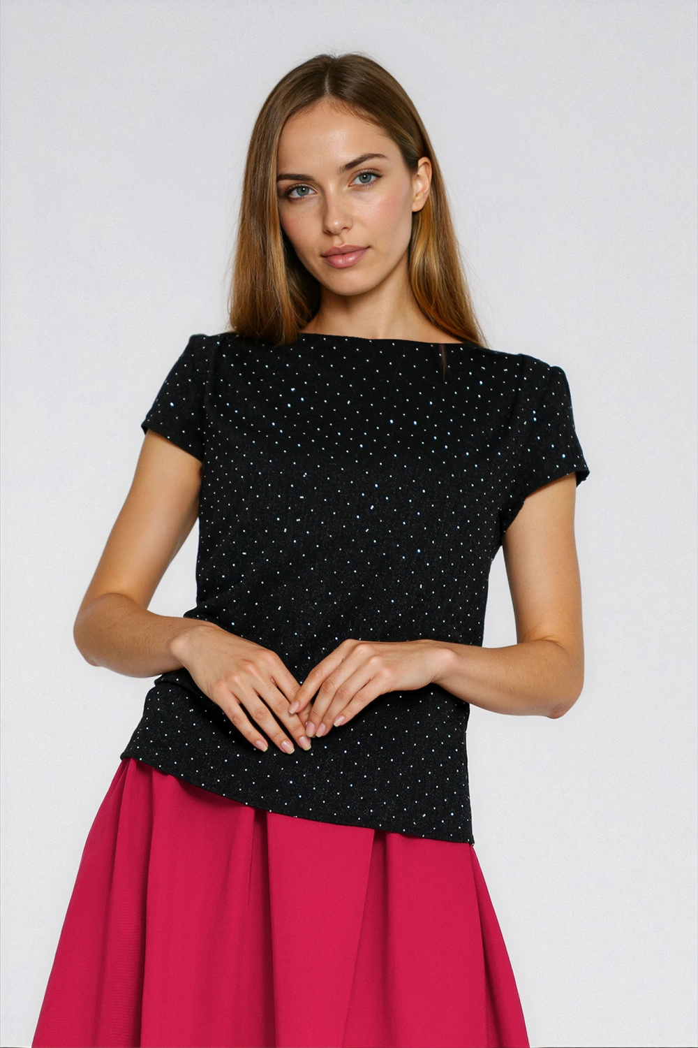 Blouse with shoulder pleats B218 Silver/Black - Nife – vue 2