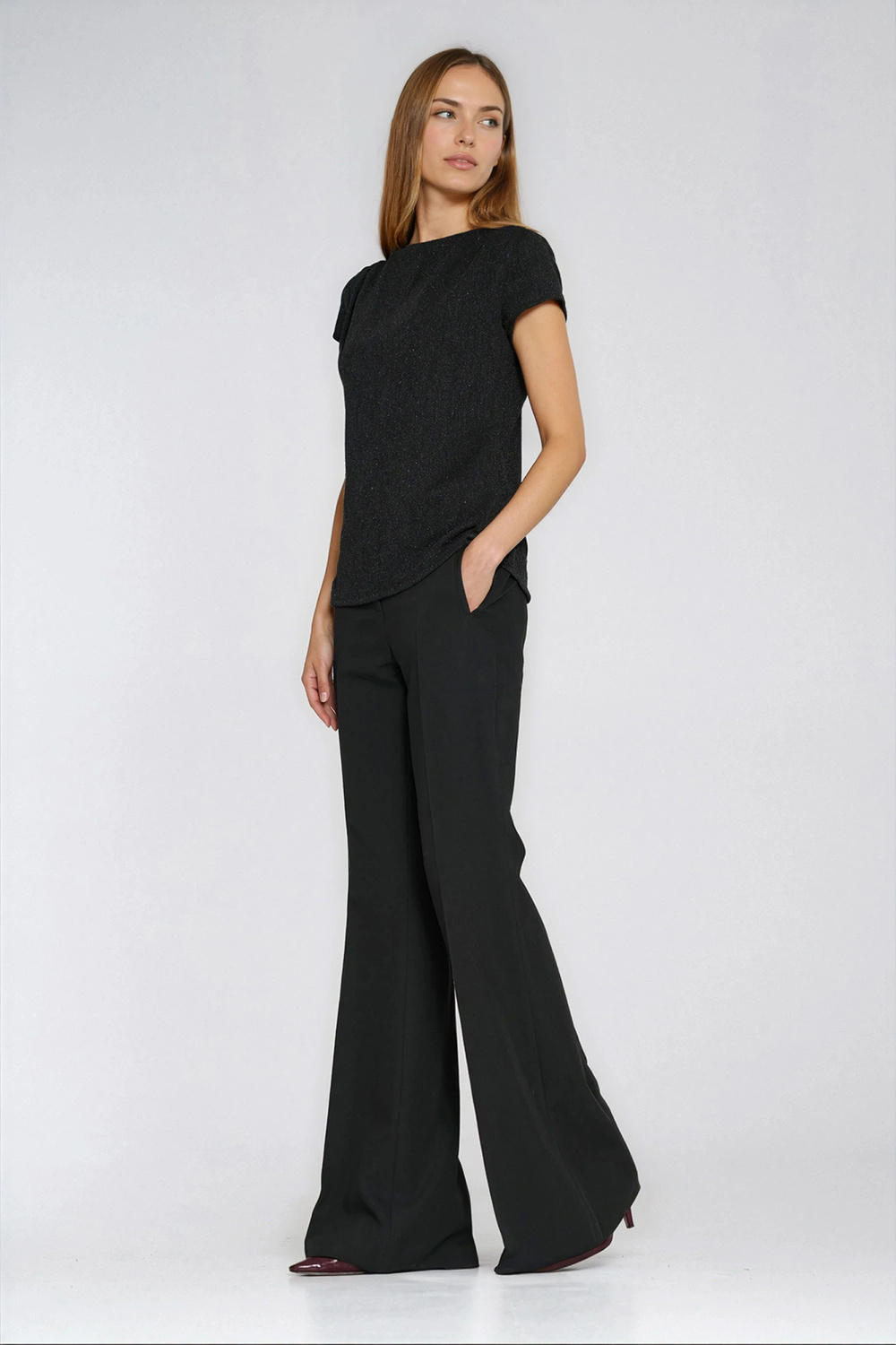 Top with pleated shoulders B218 Black - Nife – vue 2