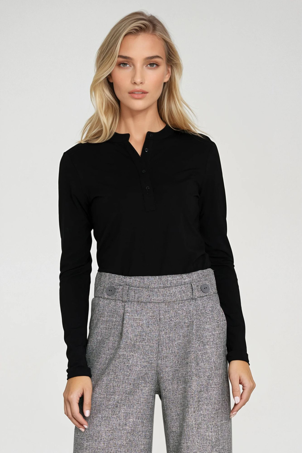 Polo blouse with stand collar B195 Black - Nife
