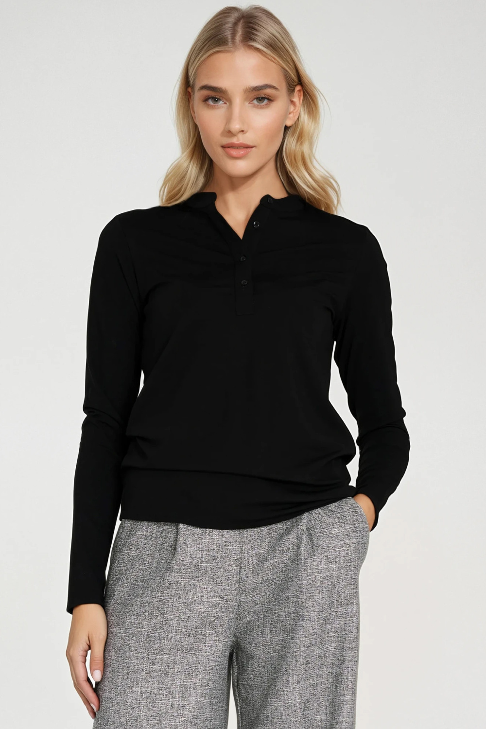 Polo blouse with stand collar B195 Black - Nife – vista 2