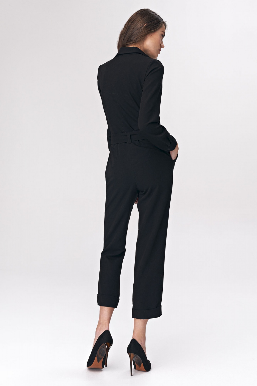 Black tie-waist jumpsuit KM13 Black - Nife – vue 2