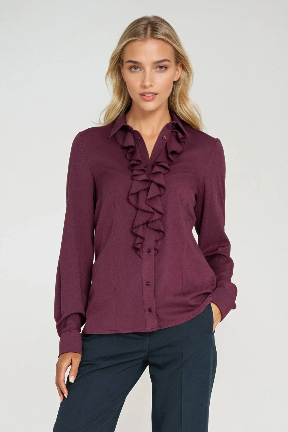 Viscose blouse with jabot B202 Plum - Nife