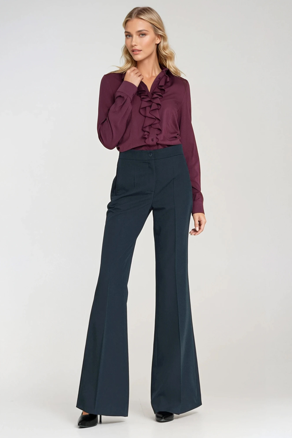 Viscose blouse with jabot B202 Plum - Nife