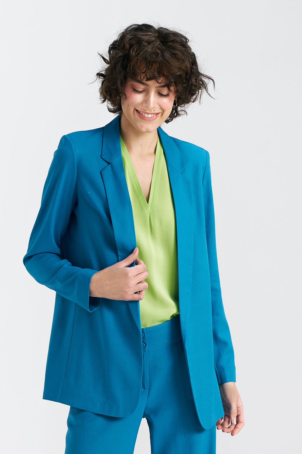 Long linen blazer Z55 Blue - Nife