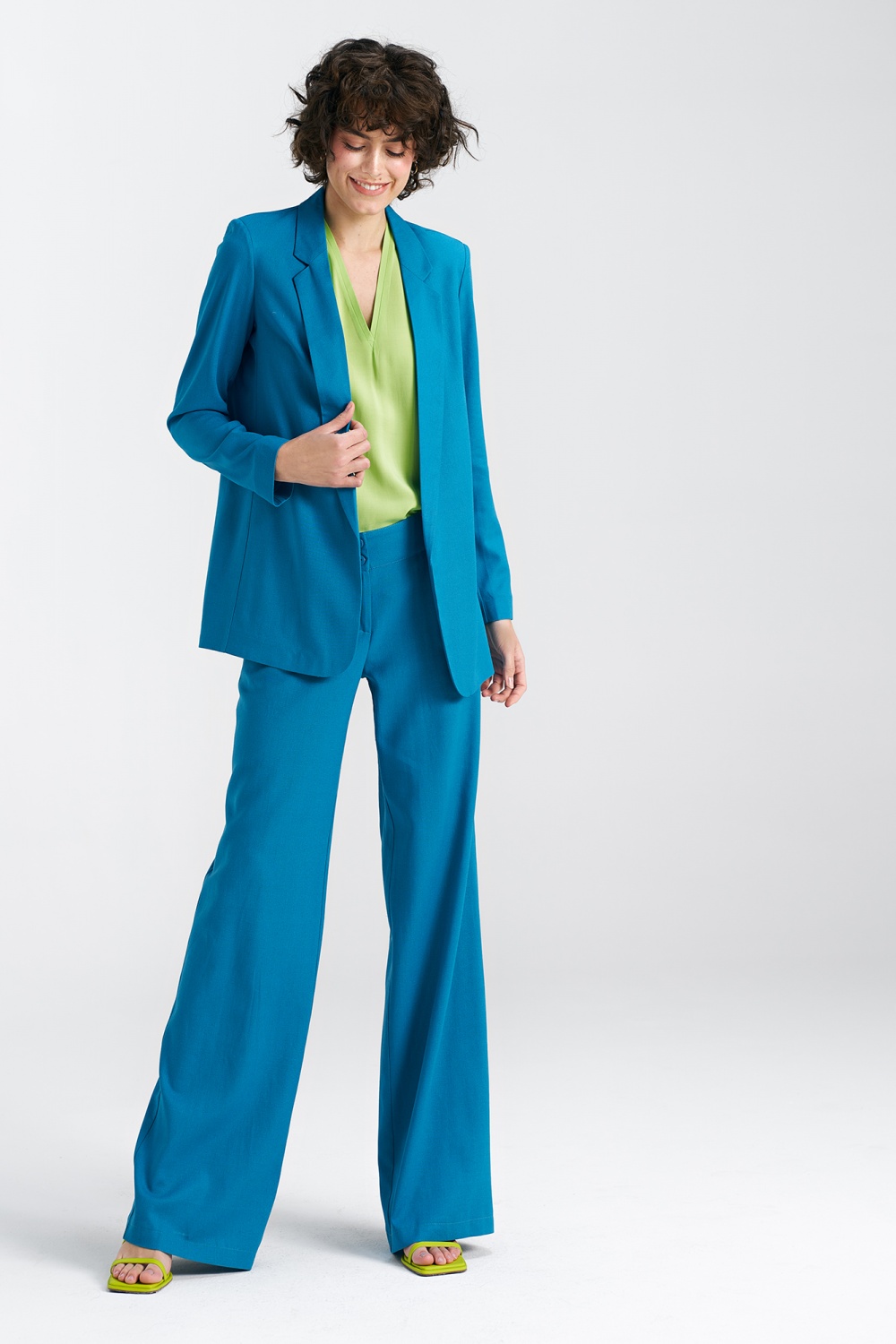 Long linen blazer Z55 Blue - Nife