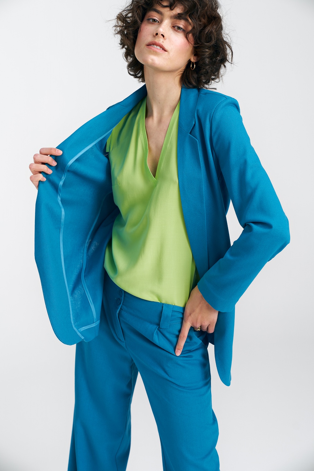Long linen blazer Z55 Blue - Nife – vue 2