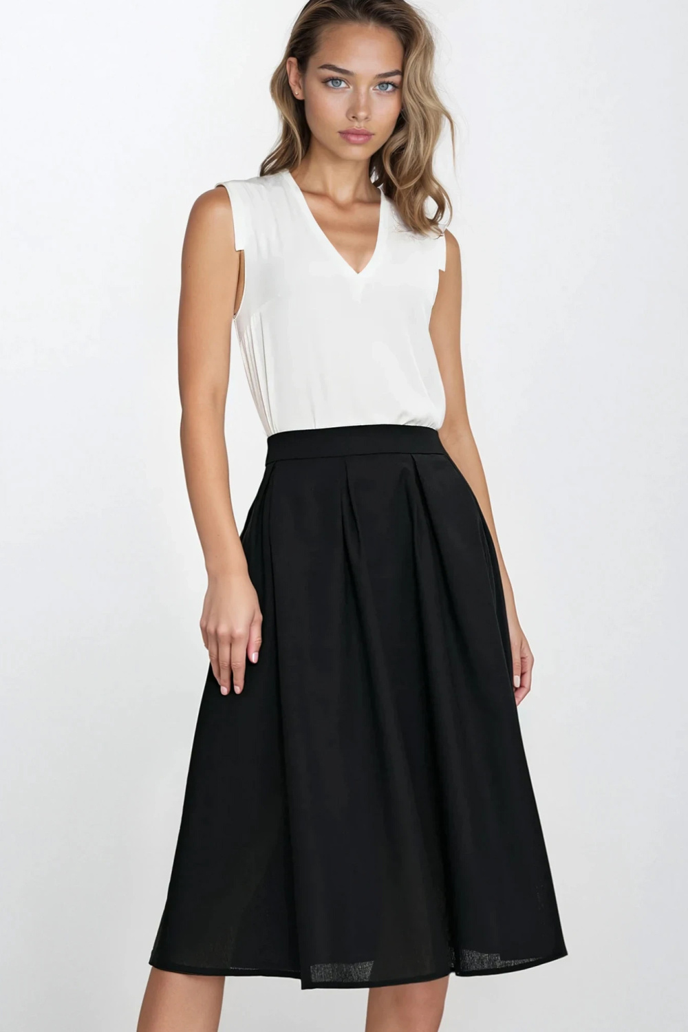 Midi skirt in rayon with pleats SP82 Black - Nife