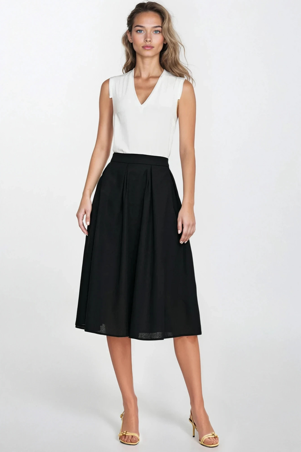 Midi skirt in rayon with pleats SP82 Black - Nife – vue 2