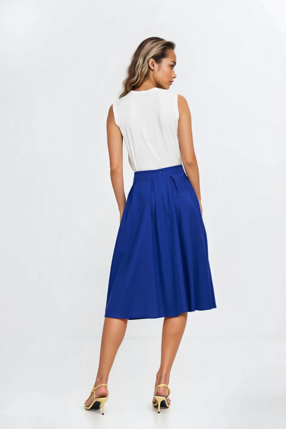 Midi rayon skirt with pleats SP82 Indigo - Nife – view 2