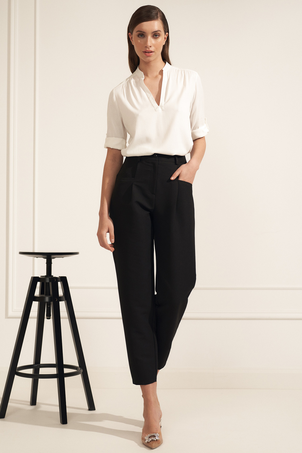Viscose ecru blouse with rolled sleeves B184 Ecru - Nife